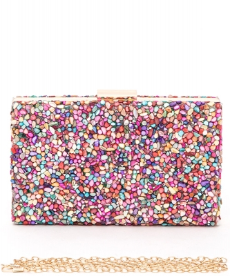 Mix Gem Stone Druzy Box Clutch F1688 MULTI